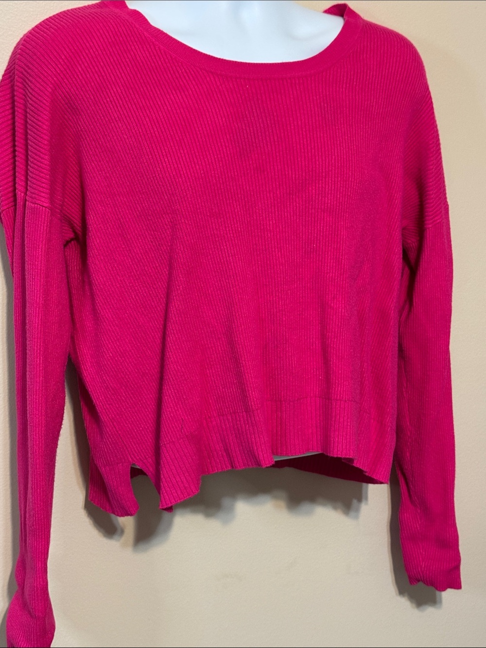 525 America Vibrant Pink Ribbed Crewneck Sweater